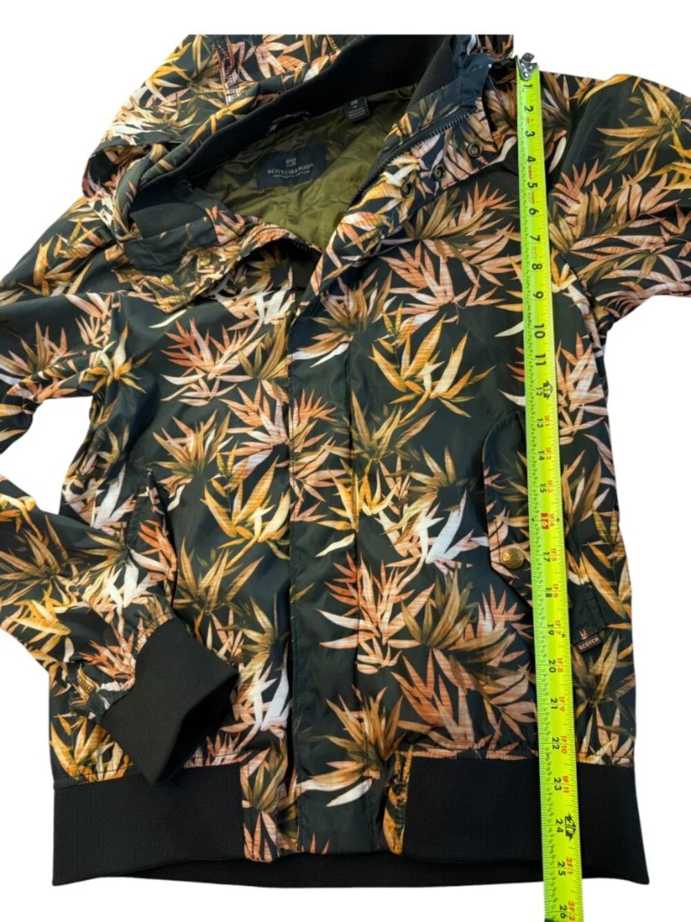 Scotch & Soda Amsterdam Bomber Jacket. Black Orange Tropical Palm Leaf Size M